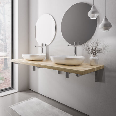 Waschtischplatte Bernstein PUREWOOD Eiche Massiv mit Konsolenträger - 160 cm, Chrom