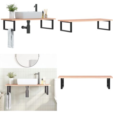 Waschtischplatte mit Halterung Stahl und Massivholz Eiche - Eichenholzmöbel - Waschtischhaltern - Badezimmerregale - Badezimmerschränke - Wandhängeschränk - Home & Living