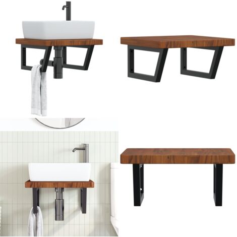 Waschtischplatte mit Halterung Stahl und Massivholz Eiche - Eichenholzwaschtisch - Waschtischplatte Wandmontage - Trapezartige Waschtischplatte - Schwimmendes Badmöbel - Badezimmer Accessoires - Home 