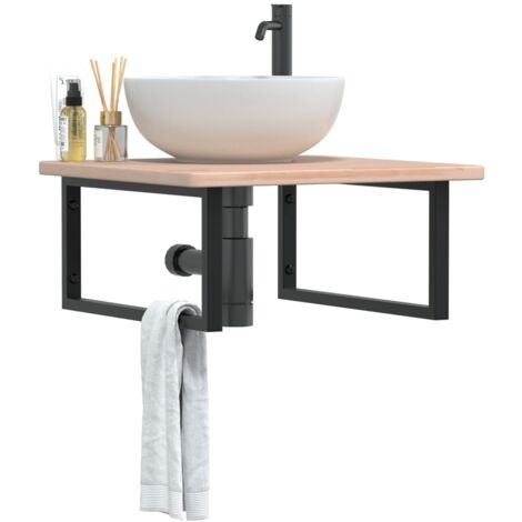 Waschtischplatte mit Halterung Stahl und Massivholz Eiche vidaXL