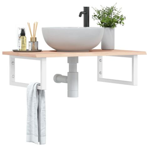 Waschtischplatte mit Halterung Stahl und Massivholz Eiche vidaXL
