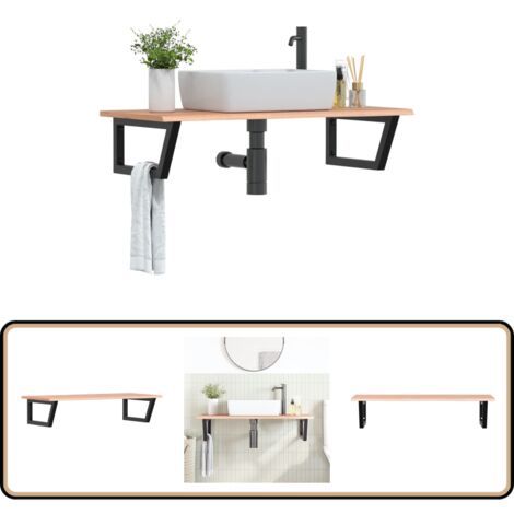 Waschtischplatte mit Halterung Stahl und Massivholz Eiche - Waschtisch Ablage - Eichenholzablage - Badmöbel - Spiegelschrank - Badezimmereinrichtung