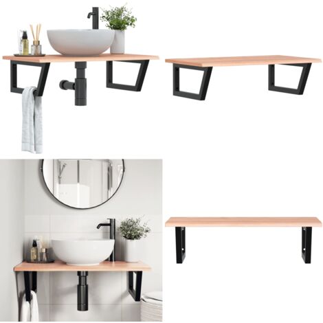 Waschtischplatte mit Halterung Stahl und Massivholz Eiche - Waschtischplatte - Eichenholzablage - Badmöbel - Spiegelschrank - Aufbewahrungsbauernhof - Home & Living