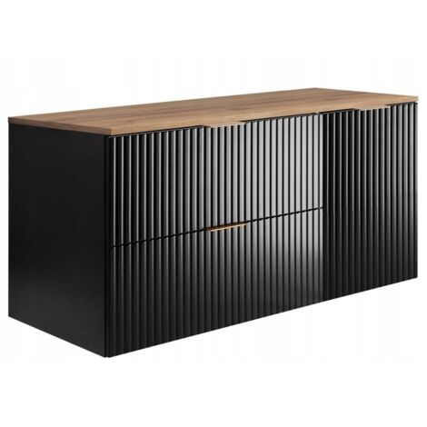 Waschtischunterschrank - 100 cm - Schwarz und Eiche - Modernes Design - gerippte Fronten