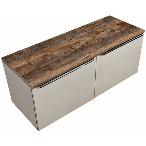 Waschtischunterschrank 120cm 2 Schubkästen, 4 Auszüge PUEBLA-56-TAUPE in taupe mit Vintage Oak, B/H/T ca. 120,4/48,5/46 cm