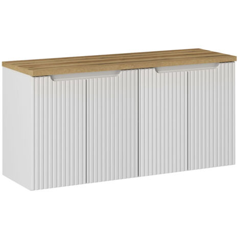 Waschtischunterschrank 120cm Riva, Weiß und Holzoptik