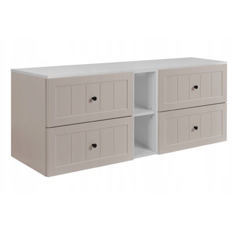 Waschtischunterschrank 140 cm - Kashmir Weiß - Elegantes Design - Soft Close