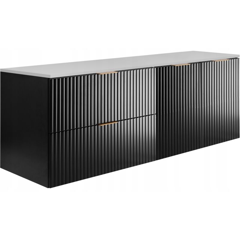 Rodan Fabryka Mebli Waschtischunterschrank - 140 Cm - Schwarz Und Weiß - Modernes Design - Geriffelte Fronten