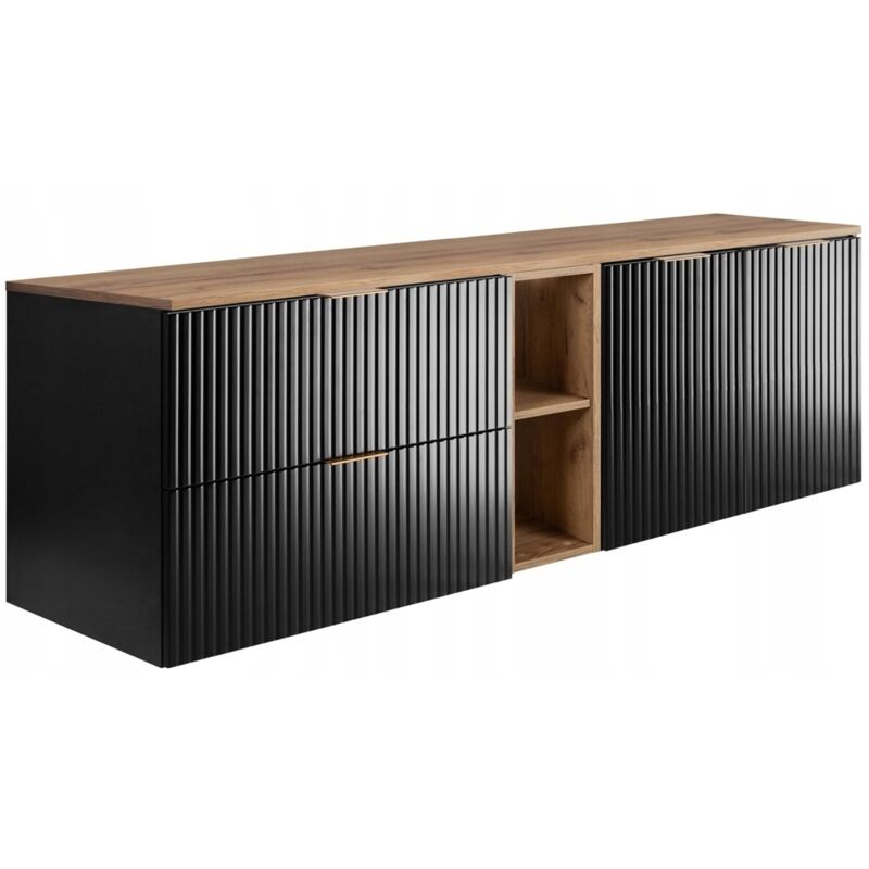 Rodan Fabryka Mebli Badezimmer-set - 140 Cm - Schwarz - Modernes Design - Praktische, Gerillte Fronten