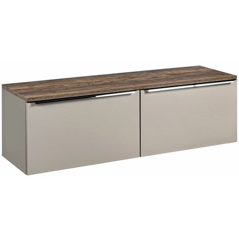 Waschtischunterschrank 160cm 2 Schubkästen PUEBLA-56-TAUPE in taupe mit Vintage Oak, B/H/T ca. 160,4/48,5/46 cm