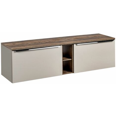 Waschtischunterschrank 180cm 2 Schubkästen, 4 Auszüge, Regal PUEBLA-56-TAUPE in taupe mit Vintage Oak, B/H/T ca. 180,4/48,5/46 cm
