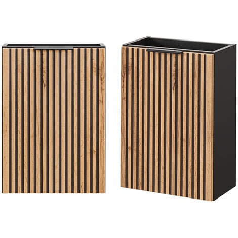 Waschtischunterschrank 40 cm XANTEN-56 in anthrazit mit Eiche Nb. schwarz gerillt, B/H/T: ca. 40/57/22 cm