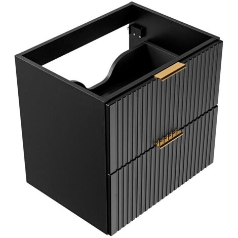 Waschtischunterschrank 60cm ADELAIDE-56-BLACK in matt schwarz mit gerilllter Front, B/H/T ca. 60/57/46 cm