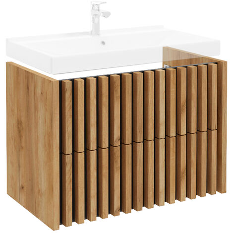 Waschtischunterschrank 80 cm für Waschbecken LUCCA-107 in Eiche mit schwarz, B/H/T: 80/56/45 cm