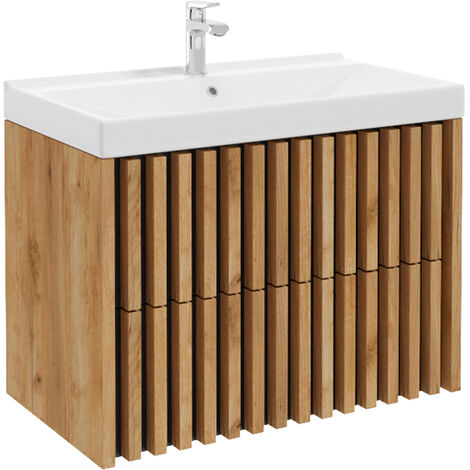 Waschtischunterschrank 80 cm inkl. Waschbecken LUCCA-107 in Eiche Nb. mit Lamellenfronten, B/H/T: ca. 81/62,5/46 cm