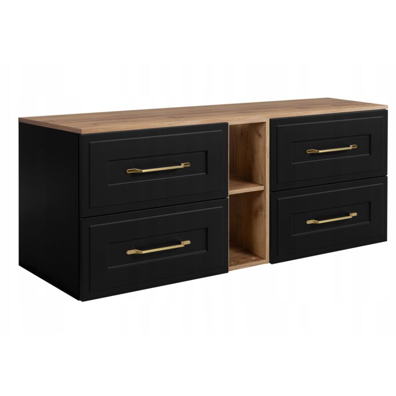 Rodan Fabryka Mebli Waschtischunterschrank 140 Cm - Schwarz Und Eiche - Elegantes Design - Soft Close Und Praktisch