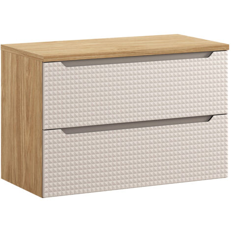 Waschtischunterschrank 90 cm in Eiche mit beige, LONDON-56-BEIGE