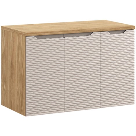 Waschtischunterschrank 90cm, Eiche mit beige, OLUO-56-BEIGE