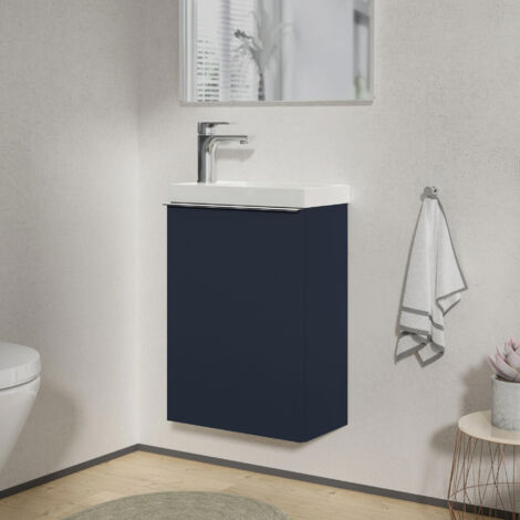 Waschtischunterschrank Bernstein LAVOA 40cm mit Waschbecken Badmöbel: Mitternachtsblau matt, Metallgriff: Chrom