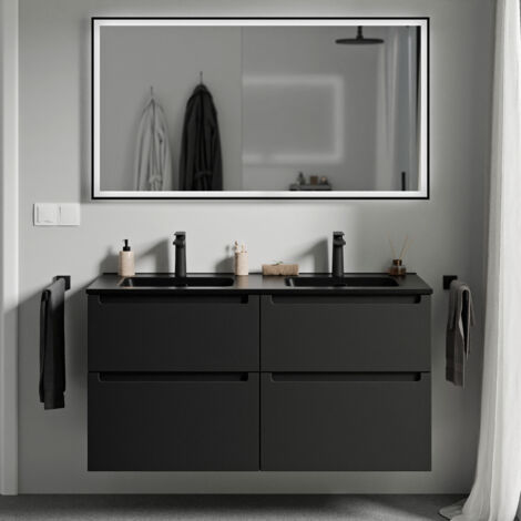 Waschtischunterschrank Bernstein VIREO 120cm mit Doppelwaschbecken Schwarz Badmöbel: Schwarz matt