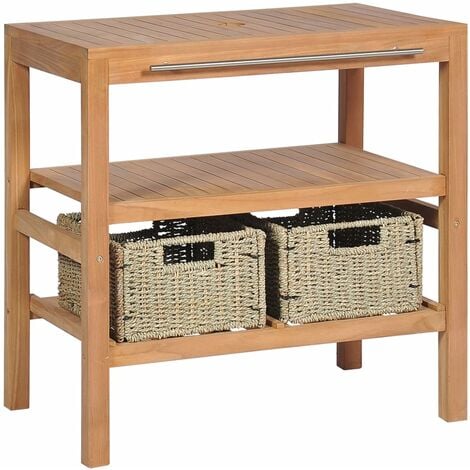 Waschtischunterschrank mit 2 Körben Teakholz Massiv 74x45x75 cm