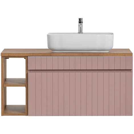Waschtischunterschrank mit Regal 100 cm, Aufsatzwaschbecken IRAKLIO-56-ROSE rosa Eiche Nb., B/H/T ca. 100,4/62,5/46 cm