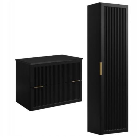 Waschtischunterschrank Set - 80 cm Schwarz - Modernes Design - Funktional und Elegant