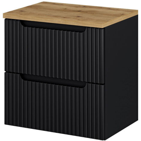 Waschtischunterschrank Skelbolu 60x60x40 cm Schwarz/Eiche [en.casa]