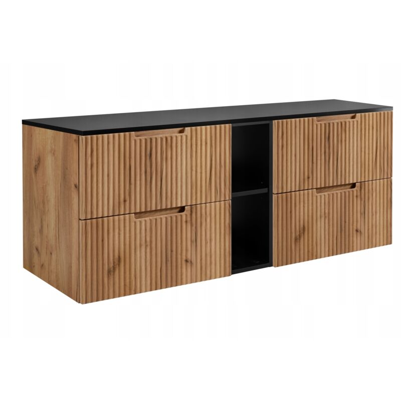 Rodan Fabryka Mebli Waschtischunterschrank Vena - 140 Cm - Schwarze Eiche - Rippenstirnseiten - Modernes Und Praktisches Design