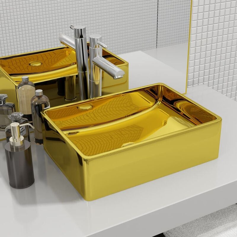 Wash Basin 41x30x12 cm Ceramic Gold - Gold