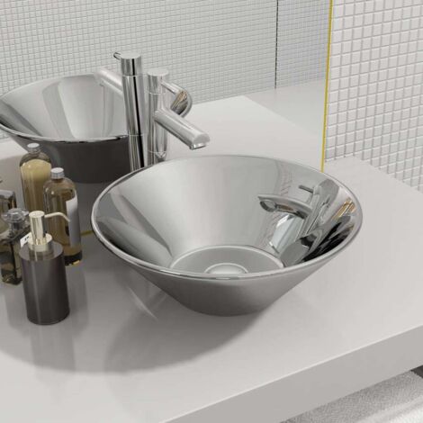 Wash Basin 42x14 cm Ceramic Silver vidaXL