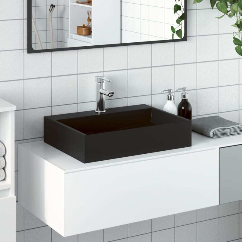 Wash Basin 50x38x11 Cm Mineral Cast/marble Cast Matt Black Vidaxl