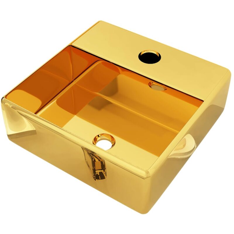 vidaXL Wash Basin with Faucet Hole 38x30x11.5 cm Ceramic Gold