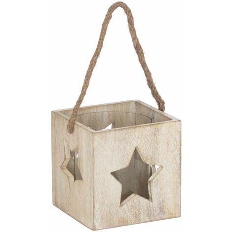 Washed Large Star Tealight Candle Holder - Wood - L12 x W12 x H13 cm - White