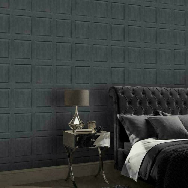 Arthouse - Charcoal Washed Wood Panel Effect Rustic Panelling 3D Effect Wallpaper - Grey