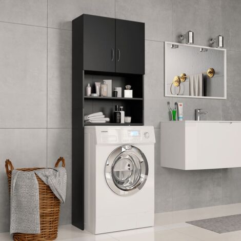 vidaXL Washing Machine Cabinet Black 64×25.5×190 cm Chipboard