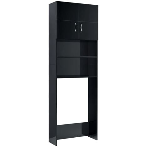 Washing Machine Cabinet High Gloss Black 64x25.5x190 cm Chipboard