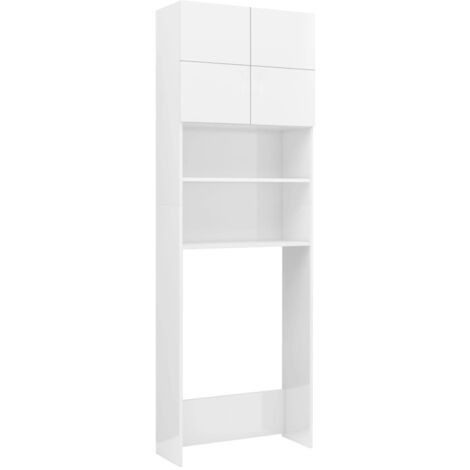 Washing Machine Cabinet High Gloss White 64x25.5x190 cm Chipboard