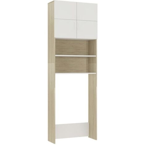Washing Machine Cabinet White and Sonoma Oak 64x25.5x190 cm