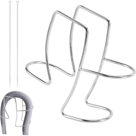 Washing Machine Drain Hose Holder With Cable Ties, Adjustable Clamp Hook, Stainless Steel Laundry Tub Guide Clip Fits Most Hoses (Silver)