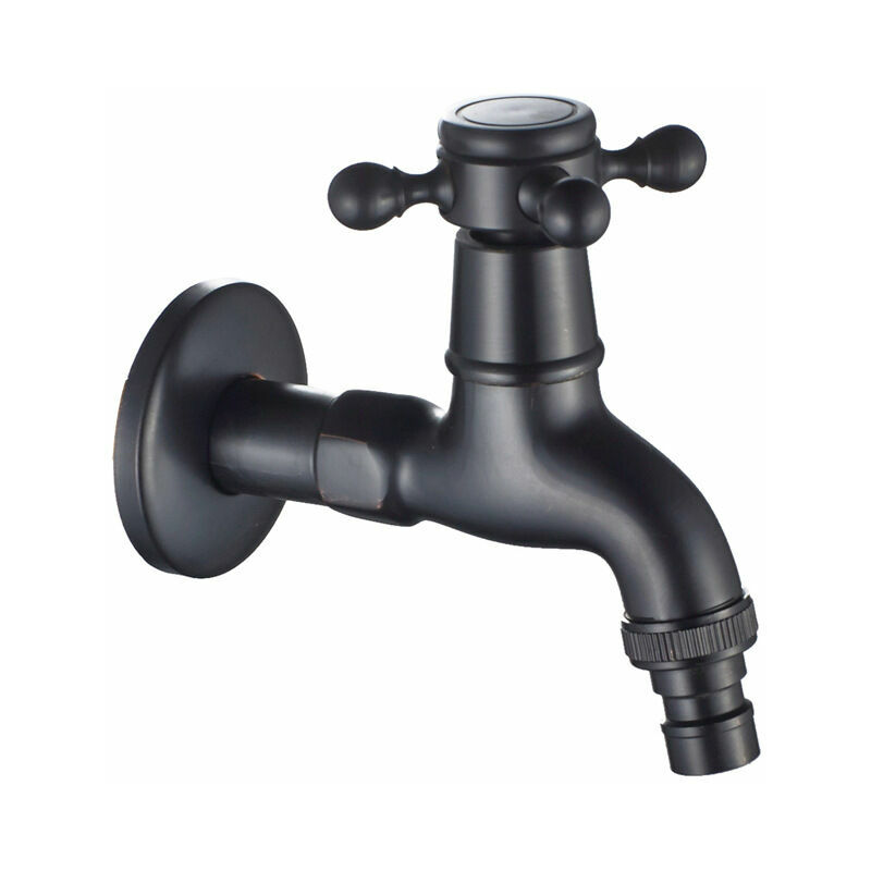 Washing Machine Faucet with G1/2 Sink Spout - Antique Cross Handle Mop Tap for Garden Sink(Black)