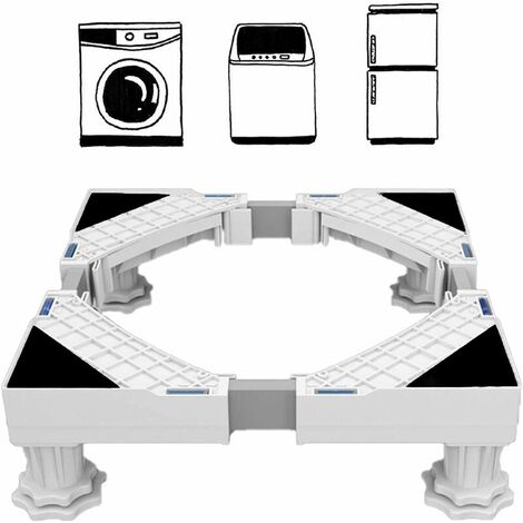 Washing Machine Stand, Washer Dryer Refrigerator Pedestal, Adjustable Length 41cm-64cm Height 9-12cm Support Load 300kg Anti Vibration Anti Noise