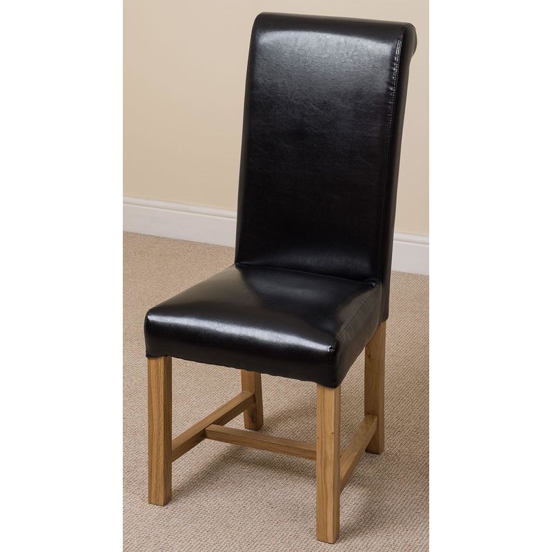 Washington Scroll Top Dining Chair [Black Leather]