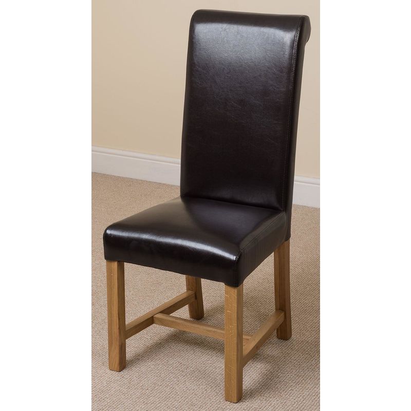 Washington Scroll Top Dining Chair [Brown Leather]