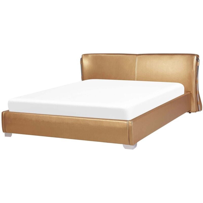 Beliani Wasserbett Echtleder Paris 180 X 200 Cm Gold