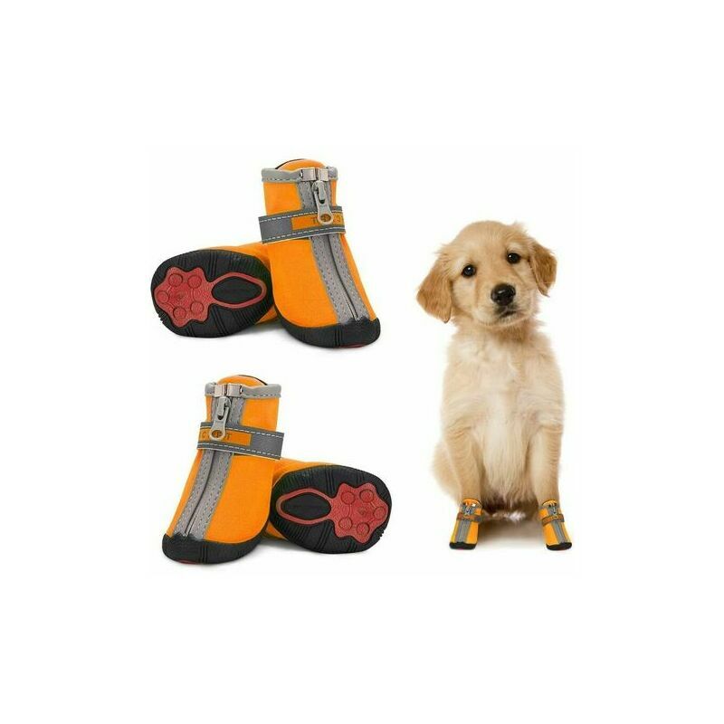 Wasserdichte 4er Pack Schuhstiefel für kleine Hunde Hundeschutz Pfotenschutz rutschfeste reflektierende warme Schuhe für Welpen kleine mittelgroße