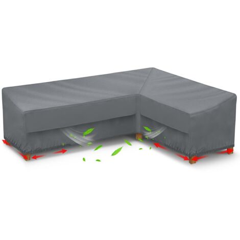 Wasserdichte Abdeckung für L-förmiges Sofa (Rechts), Grau, mit Belüftung für die Terrasse