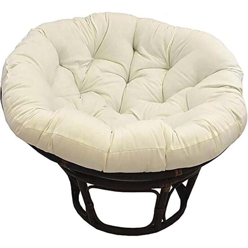 Image of Wasserdichte Gartenstuhlauflage mit Riemen - Waschbar Rund Cremeweiß 100 x 100 cm