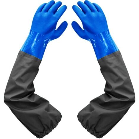 Wasserdichte Gummihandschuhe, 66 cm, beflocktes Futter, elastische Bündchen – Reinigung, Chemikalien, Landwirtschaft