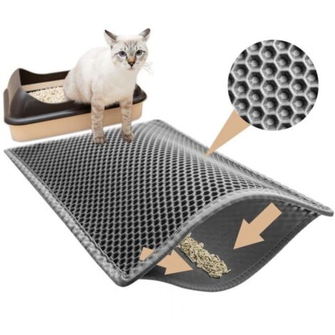 Wasserdichte Katzenstreumatte 30x45cm, ungiftige EVA-Katzenstreumatte, doppellagige Katzenstreumatte mit Wabendesign, Grau FLITI